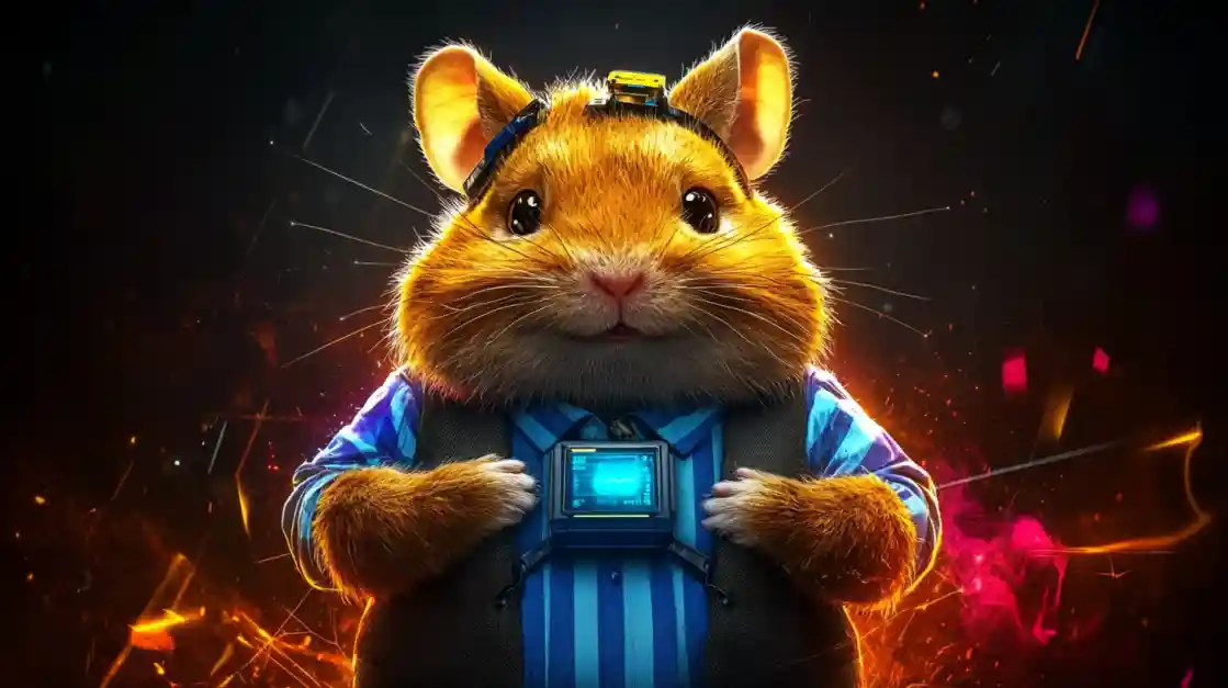 A cute and tech-savvy hamster character wearing a vest and a headset, with a friendly expression, representing the playful and innovative spirit of G777.